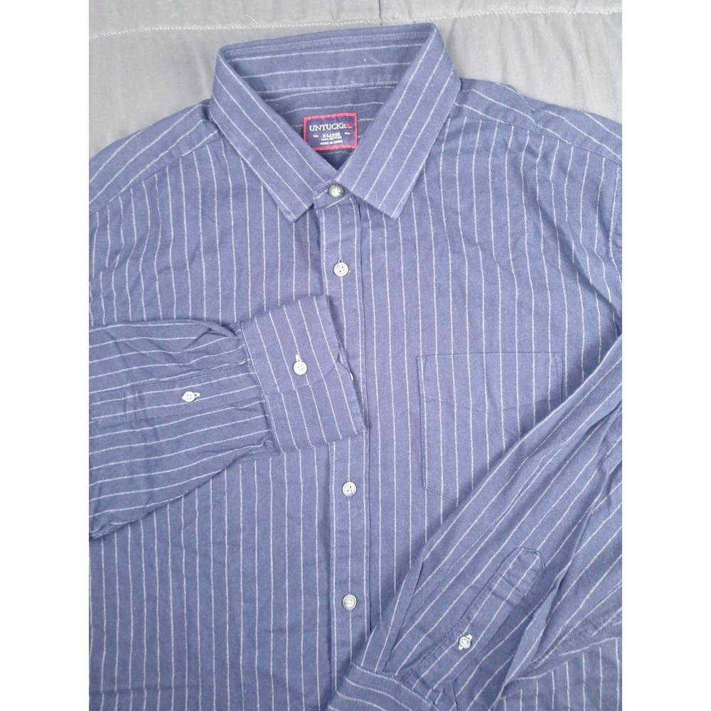 Untuckit Shirt Mens XL‎ Black Cotton Pinstripes Button Up Long Sleeve Preppy